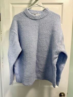 Zara Pastel Blue Oversized Crewneck Sweater